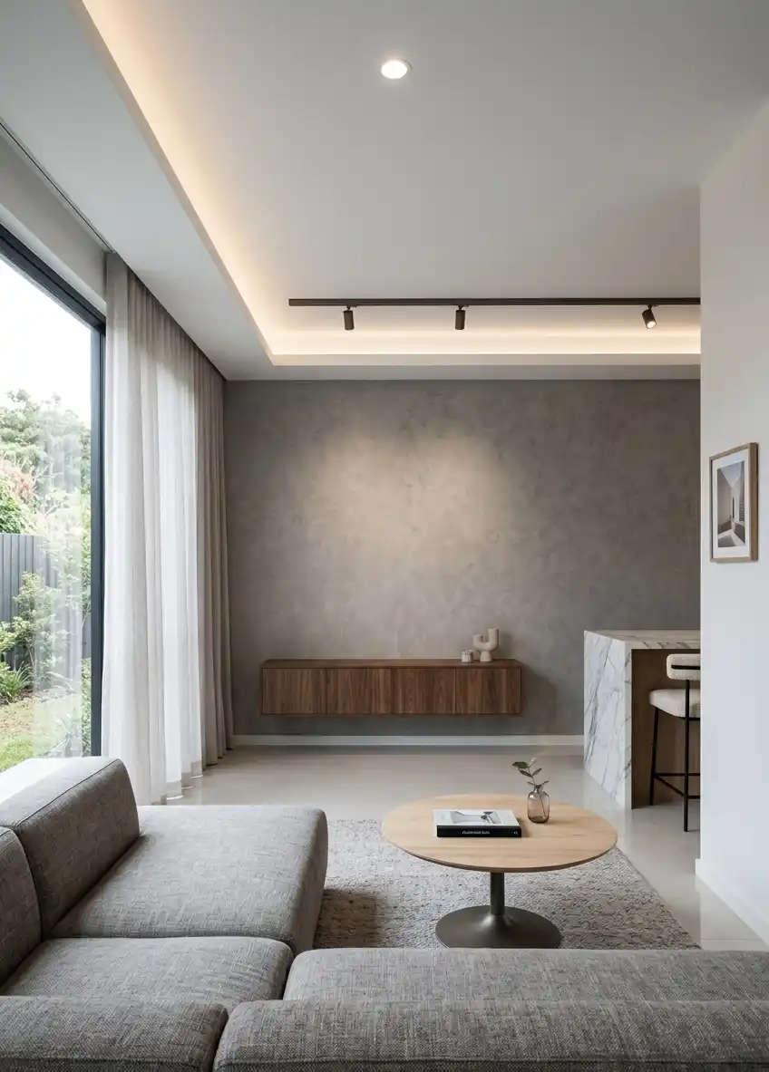 Textural Contrast in Minimalist Small Living Room Design and Compact ...